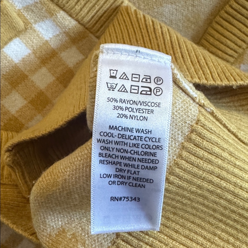 Joie Yellow and Cream Gingham V-Neck Cardigan Gold Lion Button Sweater Womens XS - Picture 8 of 8